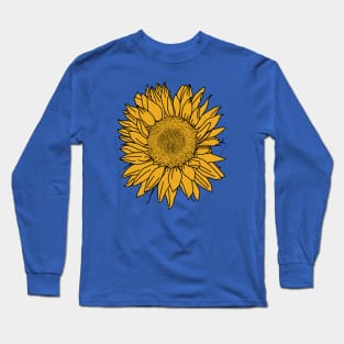 Yellow Sunflower Line Drawing Long Sleeve T-Shirt